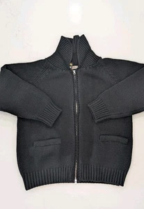 FrizmWORKS Heavy Black Wool Cowichan Zip-Up Cardigan Black M NWT - 2-way zipper - Picture 1 of 9