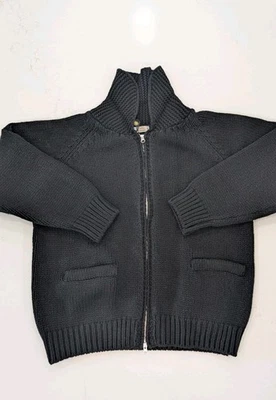 FrizmWORKS Heavy Black Wool Cowichan Zip-Up Cardigan Black M NWT - 2-way zipper - Image 1 of 4