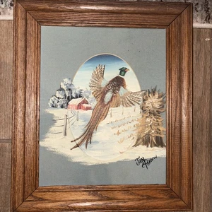 Original Jan Perdew Passepartout & gerahmt Fasan im Flug Gemälde 10,5" x 12,5" - Bild 1 von 3