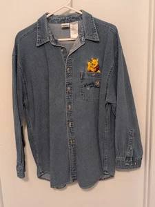 Disney Store Large 100% Cotton Long Sleeve Denim Button Front Winnie The Pooh... - Picture 1 of 6