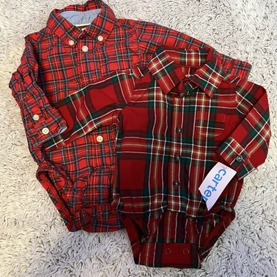 Carter’s Holiday Plaid Baby One Piece Snap Suits Size 3 And Newborn - Image 1 of 4