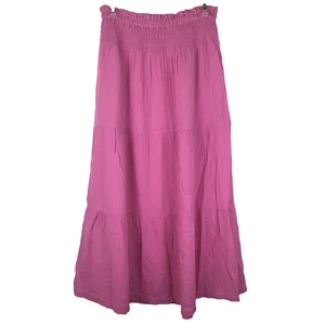 NWT Gap Tiered Maxi Skirt Cotton Gauze Pull On Shirred Waist Pink Unlined Medium - Picture 1 of 7