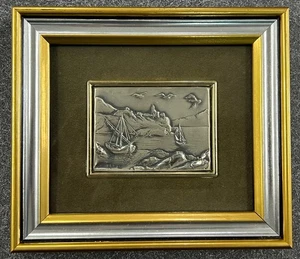 Argento 925 Vintage Sterling gerahmt Boot Schiff Hafen Szene Italien Italian Scrap - Bild 1 von 6