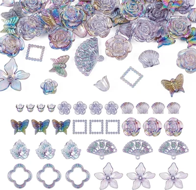 DIY Bracelet Pendants Set Transparent Flower Butterfly Loose Spacer Resin Beads - Image 1 of 4