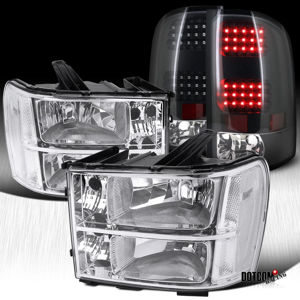 Fit 07-13 GMC Sierra 1500 2500HD Chrome Diamond Headlights+Black LED Tail Lamps Foto 1 de 4