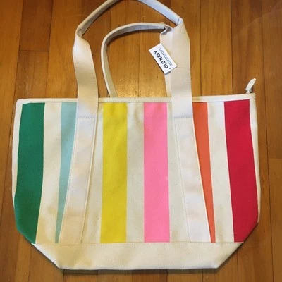 NWT Old Navy Canvas Tote Travel Picnick Shopping Bag CREAM RAINBOW 🌈 COLORS ❣️ - Image 1 of 4