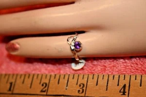 Gemarkter 925 Sterling & lila Amethyst Stein Ring im Blumendesign Gr. 4 - Bild 1 von 6