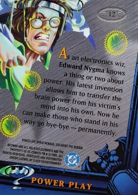 Tarjeta 12 DC BATMAN FOREVER METAL Fleer 1995, Power Play Foto 1 de 2