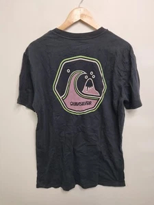 quiksilver shirt mens size medium black cotton short sleeve logo crew neck beach - Picture 1 of 12