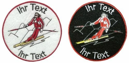 Ski Ski Abfahrt Alpin Aufnäher mit Wunschtext Patch 8cm (273-1)
