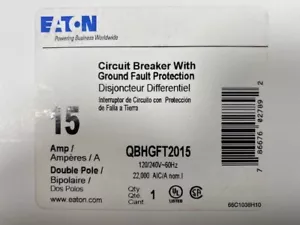 Nuovo in scatola - Eaton Cutler Hammer QBHGFT2015 15 AMP 2P 22KAIC RATED GFI - Foto 1 di 5