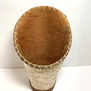 Native American Indian Ojibwe Birch Bark Wall Pocket Basket With Sinew Threading - Picture 1 of 9