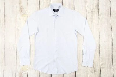 JONES NEW YORK DIAMOND DOTTED LIGHT BLUE SMALL STRETCH BUTTON FRONT SHIRT DEFECT - Image 1 of 4