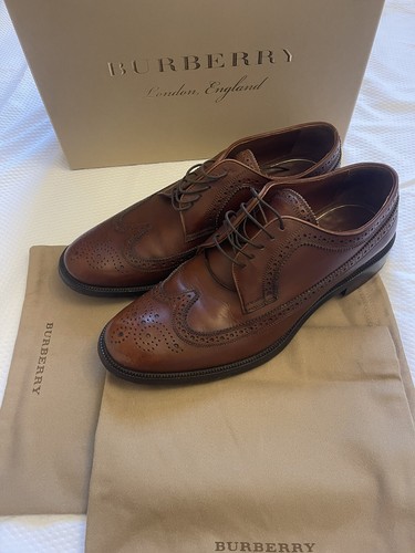 UOMO 895 BURBERRY ENGLAND 45 12 US PUNTA ALA LUNGA PELLE MARRONE ITALIA