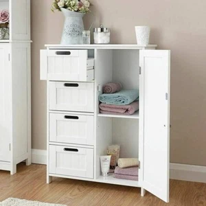 Mobile Bagno 4 Cassetti + Anta Mobiletto Cassettiera Legno MDF Bianco 55x81cm - Foto 1 di 8