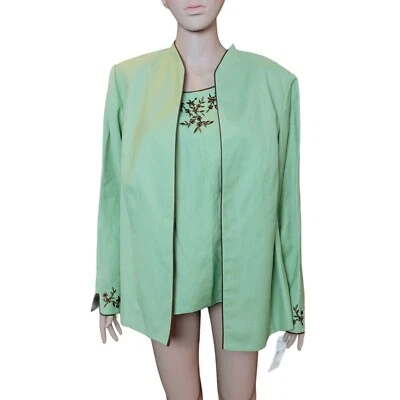 Jessica Howard Mujer 2 Piezas Blazer Bordado + Conjunto Blusa Verde 16W Foto 1 de 4