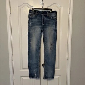 ROCK Revival Vien Easy Straight Womens Blue Jeans Size 30 Distressed - Picture 1 of 24