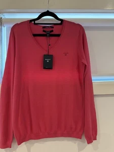 BNWT GANT Ladies V Neck Knit Begonia Pink Size Medium - Picture 1 of 8