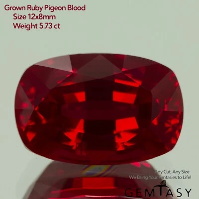 Cut stone - Ruby Pigeon blood Czochralski (Pulled) lab grown, 12x8mm 5.12-5.73ct - Image 1 of 4