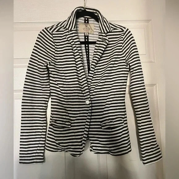 Guess Blazer Pequeño Rayas Azul Marino Blanco Chaqueta Foto 1 de 1