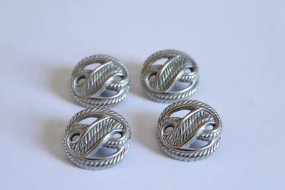 4 große silberne Knöpfe Metall mit Ornamenten für Jachen Mäntel Taschen etc - Bild 1 von 4