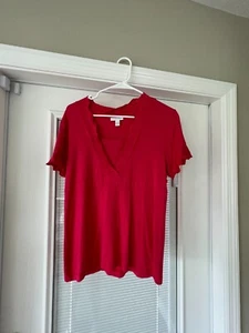 Charter Club Tangerine Top/Tee With Frilly Collar and Sleeves, Size-M - Picture 1 of 2