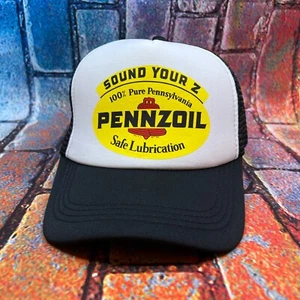 Pennzoil Pennsylvania Gas & Oil Mens Trucker Hat Black Snapback Baseball Cap - Picture 1 of 3