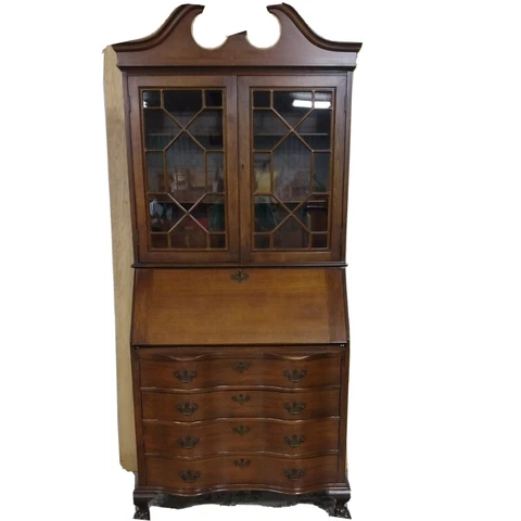 Antique Maddox Walnut Secretary Cabinet Desk w/Key & Working Locks Complete Cover