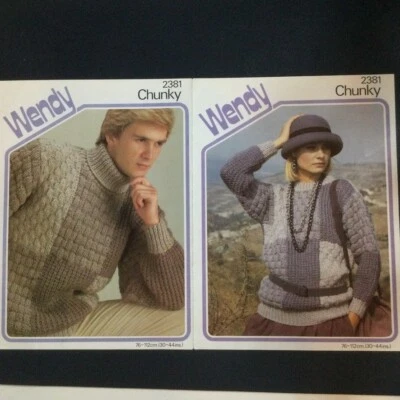 Wendy Chunky Cardigan 2381 Vintage Knitting Pattern Mens & Womens Original Copy - Image 1 of 3