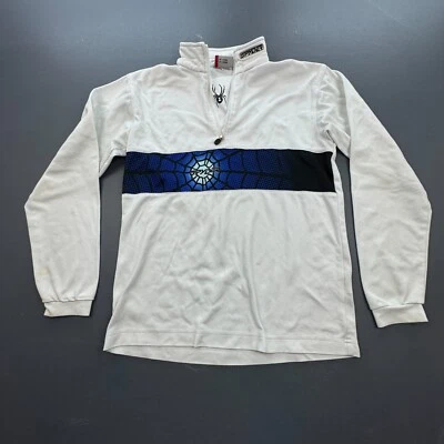 Spyder 1/4 Cremallera Pullover Niños Mediano Blanco Azul Web Gráfico Camisa Esquí Manga Larga Foto 1 de 4