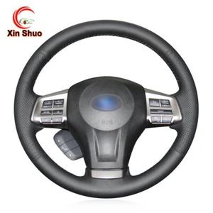 Black Artificial Leather Steering Wheel Cover for Subaru Forester Legacy Outback - Imagen 1 de 14