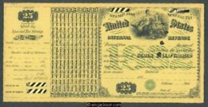 Dealer in Leaf Tobacco 1882 $25 black & blue (yellow) punched remainder, VF