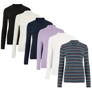 New Funnel Neck Top Womens Cotton Rich Long Sleeve Turtle Neck - Ex Famous Store - Picture 1 of 20
