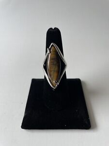Tiger’s Eye Gemstone Ring In Silver-tone Setting; Size 8 