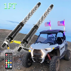 2Pc 1FT RGB Lighted Spiral LED Whip Light Antenna Remote For UTV ATV Polaris SXS - Picture 1 of 14