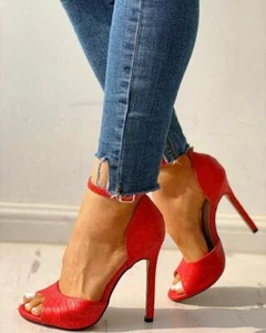 Womens Snakeskin Sexy High Heels Open Toe Stilettos Sandals Strappy Party Shoes - Picture 1 of 8