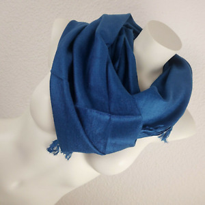 Schal Halstuch dünn leicht glänzend Stola Unifarben Damenschal Blau Fransenschal
