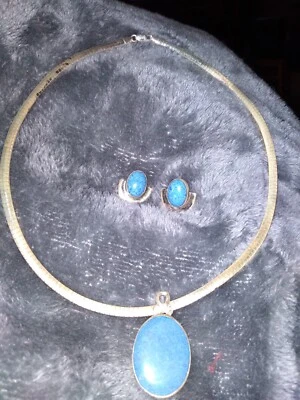 Cadena de plata esterlina MILOR ITALY de colección con collar colgante TURQUESA 16"" 35 gr Foto 1 de 4