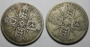 Great Britain 1920 & 1921 Silver Florins Pair, Two Shillings, KGV (X113) - Picture 1 of 2