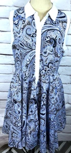 Carmen Marc Valvo Damen Gr. 12 blau/weiß Paisleymuster Kragen ärmelloses Kleid - Bild 1 von 3