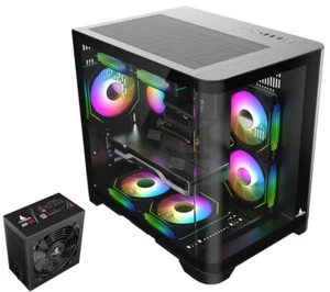 Iceberg Gaming PC Case Crystal Wave M BLK curved tempered Glass with PSU 650WX - Picture 1 of 10