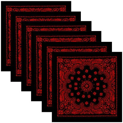 Black Red Paisley Trainmen Bandana 6-Pack Face Mask Headband & Skull Cap 22"x22" - Image 1 of 3