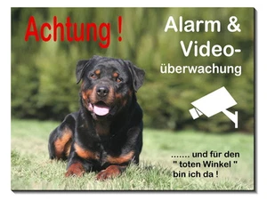 Rottweiler-Hund-Alu-Video-Schild-15x10 bis 30 x 20 cm-Türschild-Alarm-Warnschild - Bild 1 von 1
