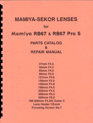 Lentes Mamiya-Sekor y persianas Seiko para RB67 y Pro S manual de piezas para reparación Foto 1 de 3