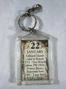 Vintage Keychain JANUARY 22 Birthday Key Ring Fob Dates History Horoscope GVC - Picture 1 of 2