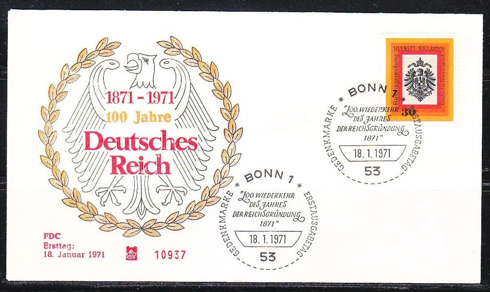 Germany 1971 FDC cover Imperial Eagle German Empire Mi 658 Sc 1052 - Image 1 of 1