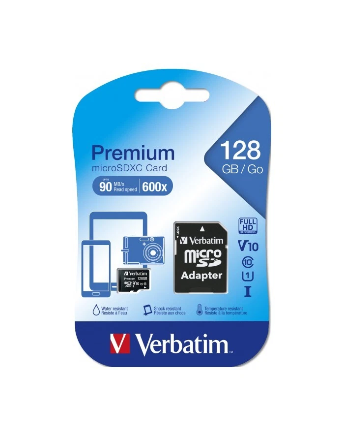 Verbatim 128GB Premium microSDXC Memory Card with Adapter, UHS-I Class 10 - Image 1 of 1