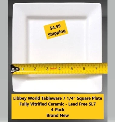 4 Pack Libbey World Tableware SL-7 Slate White 7-1/4" Square Plate Porcelain - Image 1 of 3