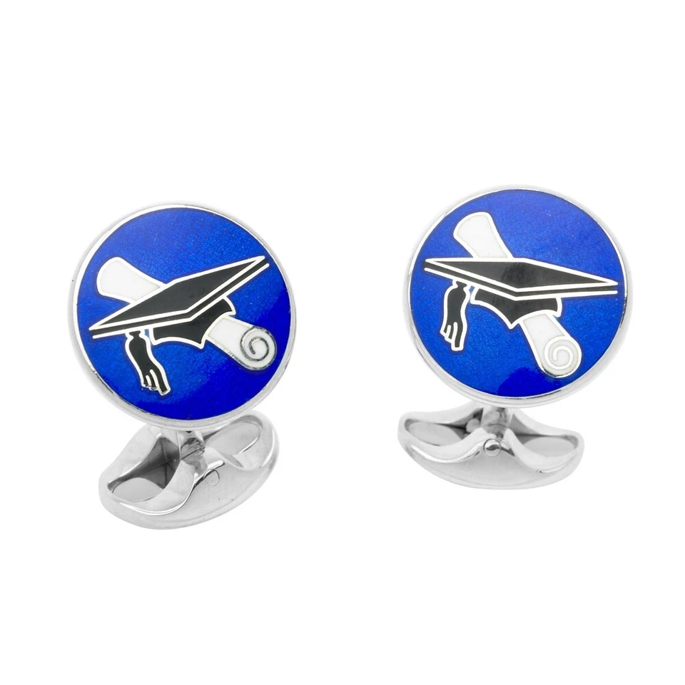 Deakin & Francis Sterling Silver Graduation Cufflinks, Enamelled in Royal Blue - Image 1 of 1