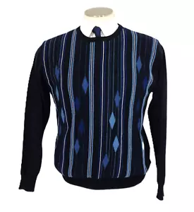 Men's Navy Sweater Montechiaro Italy Blue Diamond Knit Striped Pullover Size M - Picture 1 of 12